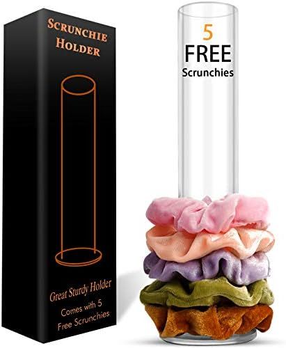 Famous TiktTok Scrunchies Holder Stand with 5 Velvet Scrunchies for Teen Girls, Acrylic Hair Scru... | Amazon (US)