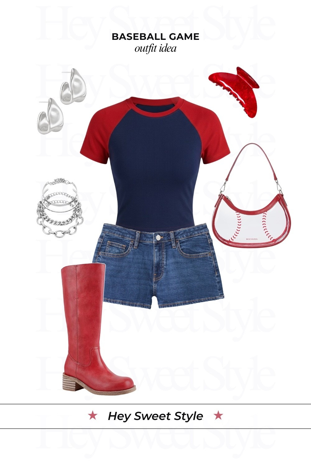 Navy blue baby tee + red boots | 12 Baseball Game Outfit Ideas ⚾ 