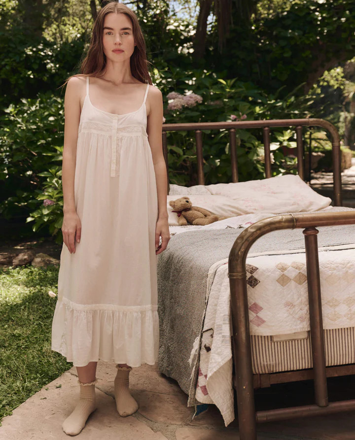 The Eyelet Ruffle Tank Night Dress. -- True White | THE GREAT.