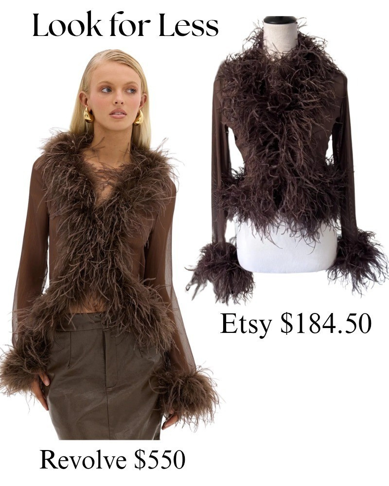 I love this brown ostrich feather top it has really good reviews on it. Winter, holiday, date night, look for less, long sleeve.

#LTKSaleAlert