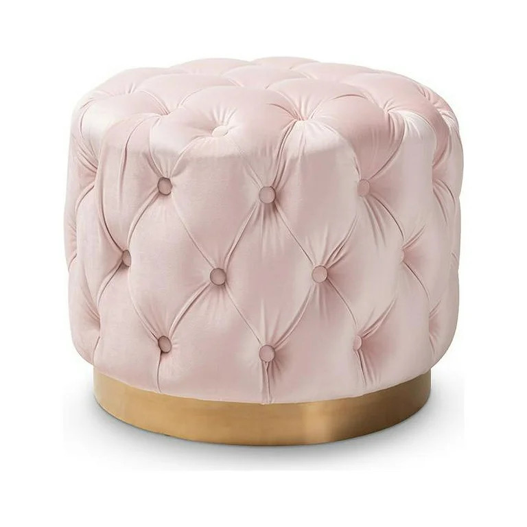 Baxton Studio Valeria Glam Light Pink Velvet Fabric Upholstered Gold-Finished Button Tufted Ottom... | Walmart (US)