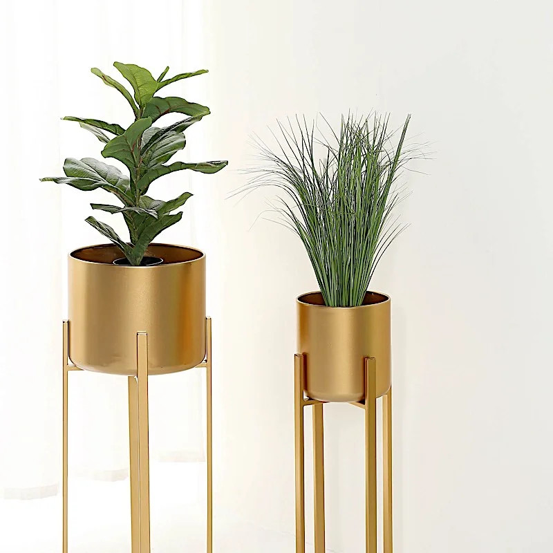 BalsaCircle 2 Gold Metal Planters with Stand Indoor Flower Pots Holders - for Wedding Party Event... | Walmart (US)
