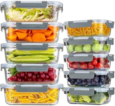 20-Piece (10 Sets) Borosilicate Glass Food Storage Containers, Meal Prep & Lunch Boxes, BPA-Free ... | Amazon (CA)