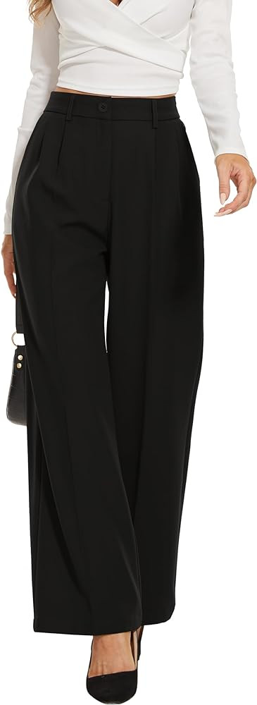 FUNYYZO Fall Women Wide Leg Pants High Elastic Waisted in The Back Business Work Trousers Long St... | Amazon (US)