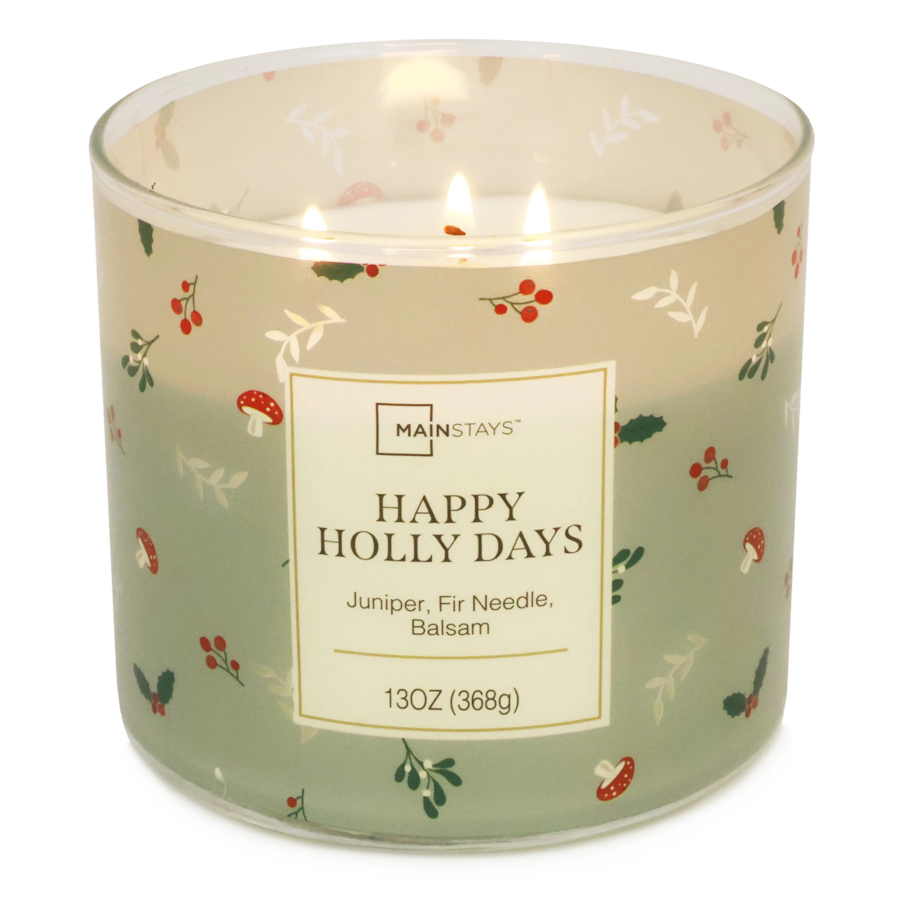 Mainstays 3-wick Happy Holly Days Candle, 13-Ounce - Walmart.com | Walmart (US)
