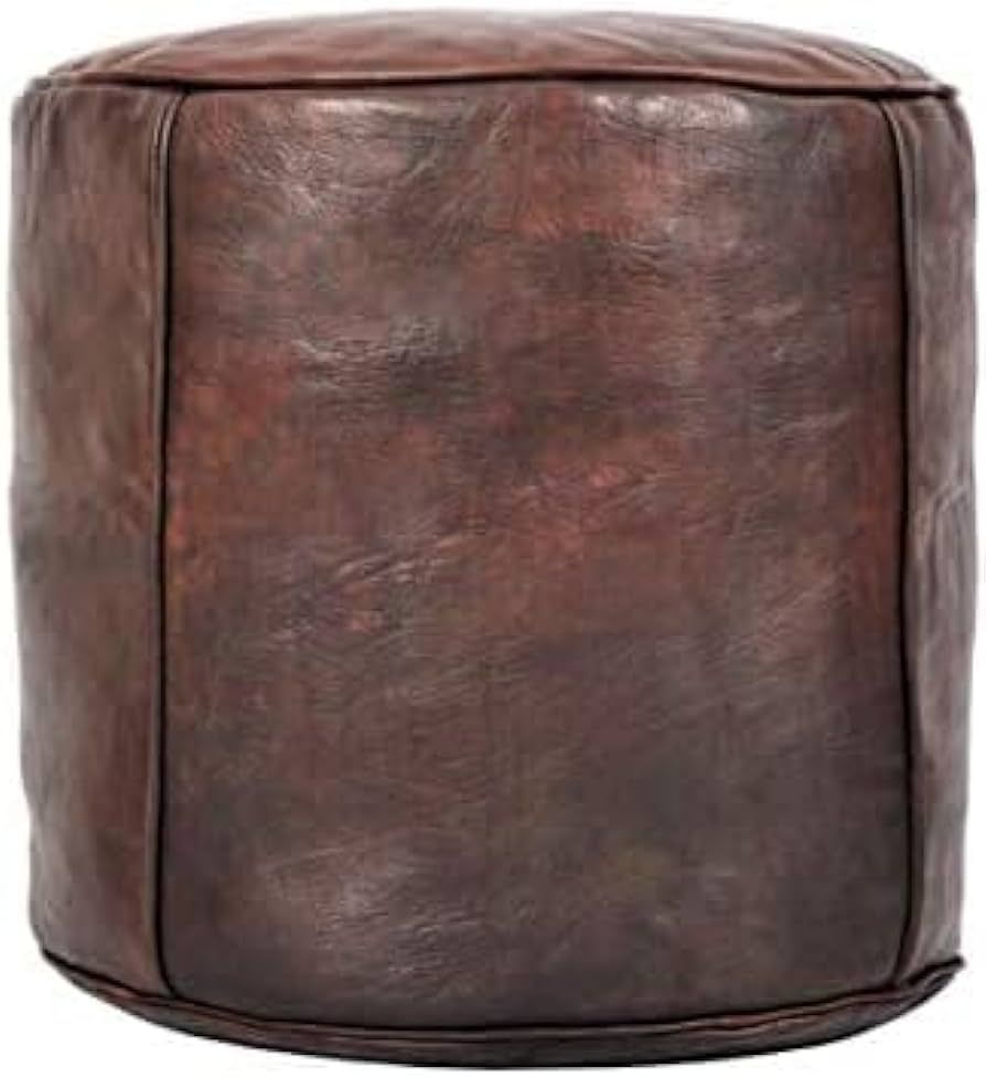 Unstuffed Genuine Brown Leather Pouf | Moroccan Ottoman Footstool, Footrest Cover | Super Soft Ha... | Amazon (US)