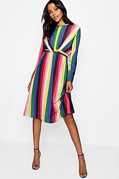 Rainbow Tie Front Midi Dress | Boohoo.com (US & CA)