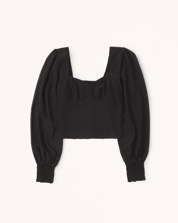 Women's Long-Sleeve Sweetheart Puff Sleeve Top | Women's Tops | Abercrombie.com | Abercrombie & Fitch (US)