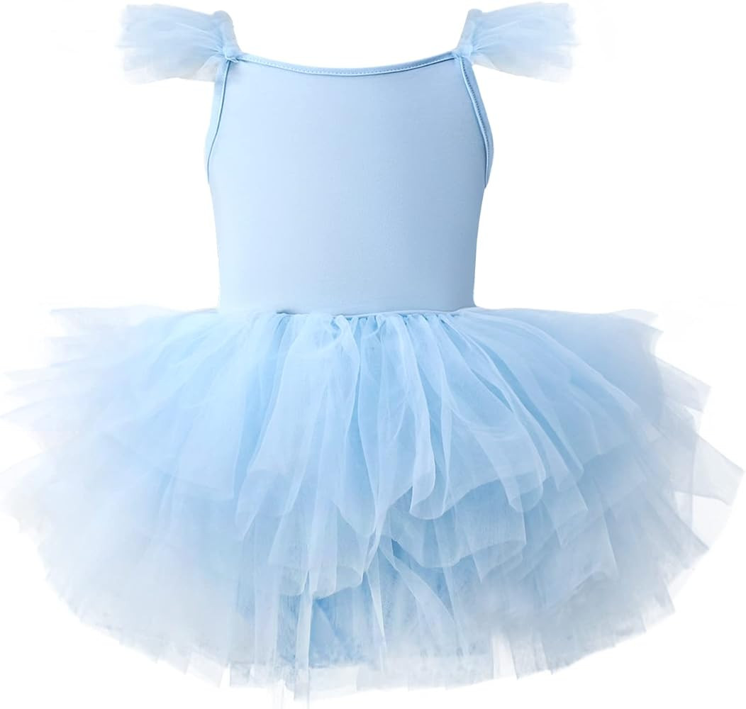 Girls Dance Tutu Dresses Ruffle Sleeve Snap Crotch Ballet Leotards | Amazon (US)
