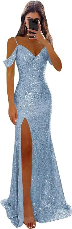 Off Shoulder Sequin Prom Dress Long Ball Gown 2026 Sparkly Mermaid Backless Formal Evening Dress ... | Amazon (US)