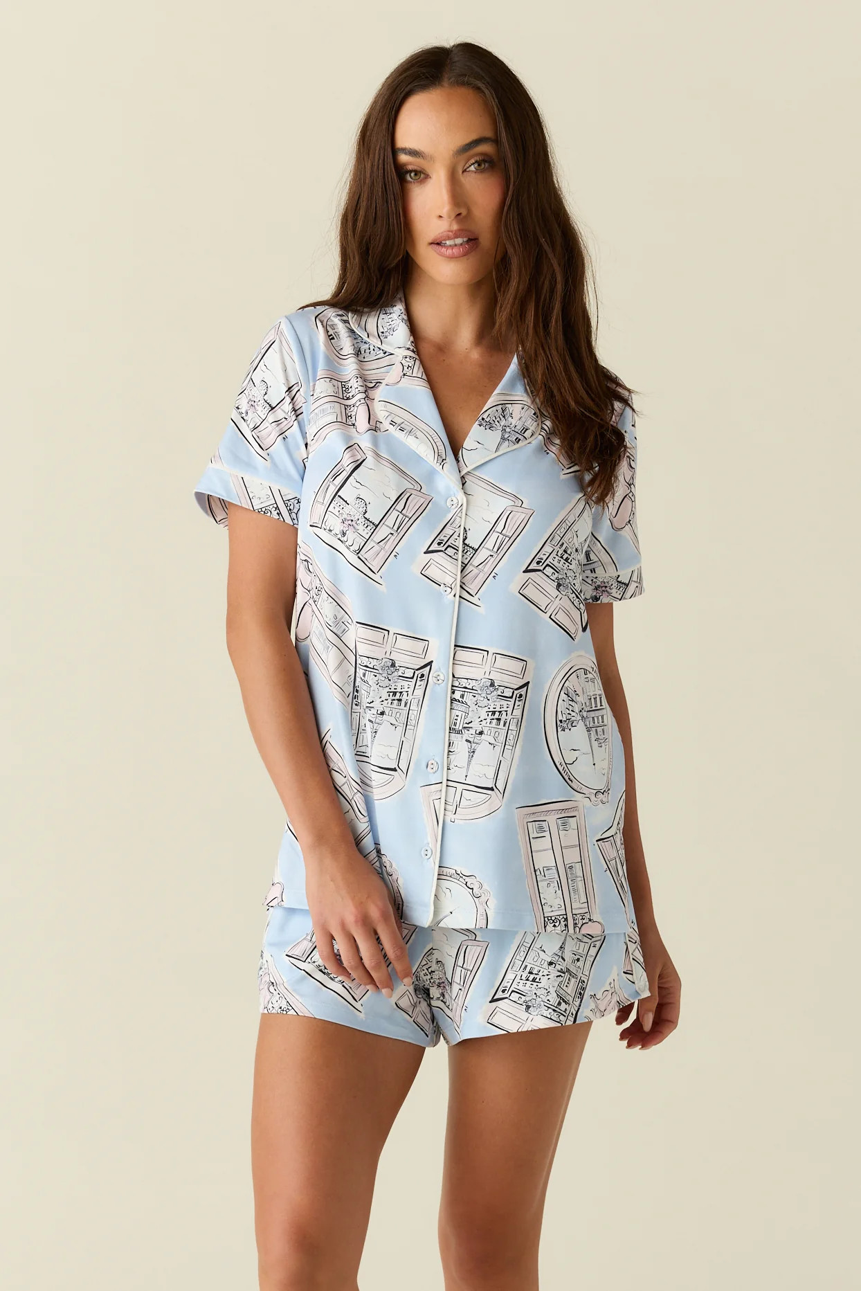 Maren Cloud Jersey PJ Set in Parisian Postcard | MASONgrey