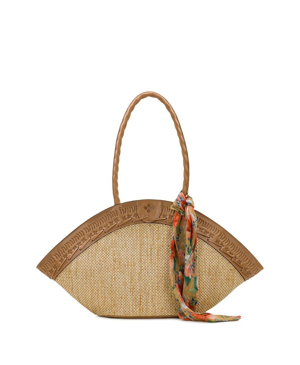 Trope Dome Tote W/ Apricot Blossoms Scarf 
         Burnished Woven | Patricia Nash Designs