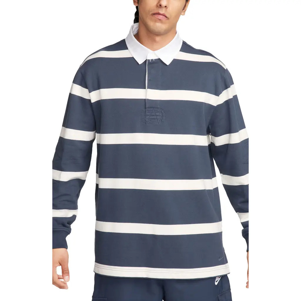 Nike Stripe Rugby Polo in Thunder Blue/Sail/White at Nordstrom, Size Small | Nordstrom