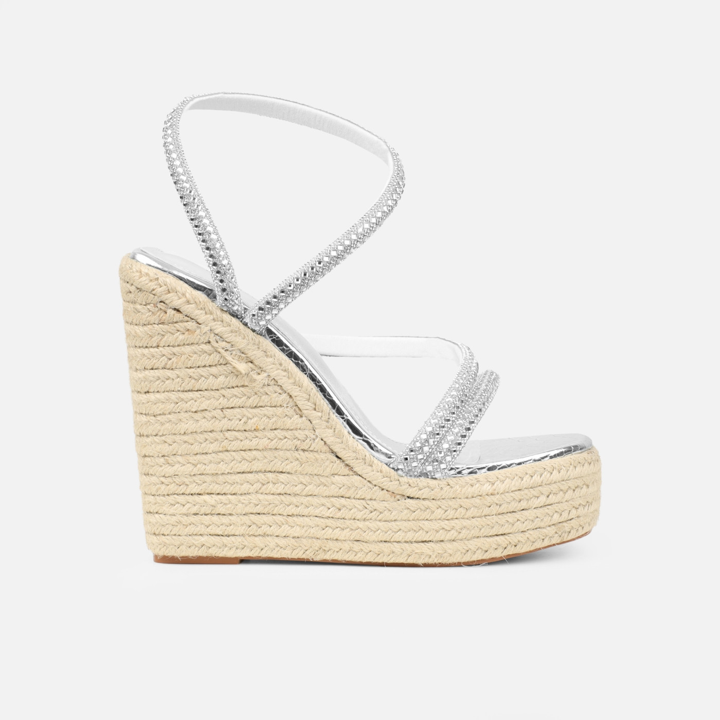 Jama Silver Faux Snake Effect Diamante Espadrille Sandals | Simmi Shoes