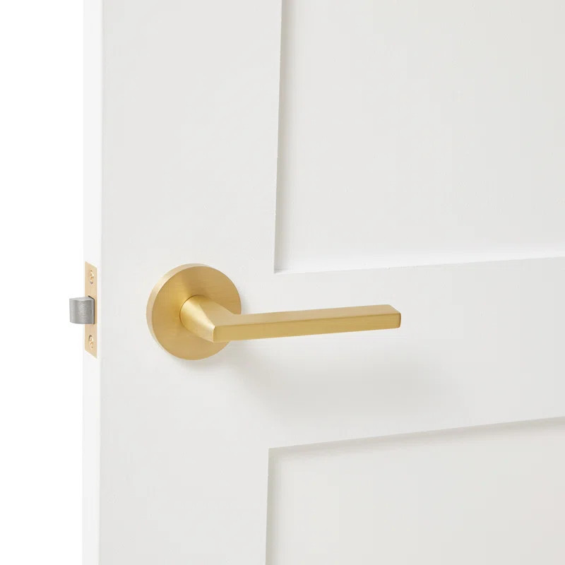 Champagne Solid Brass Satin Gold Lever Door Handle | Wayfair North America