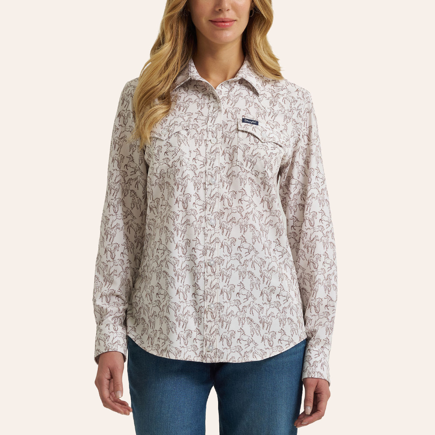 Wrangler Women's Aria White Horse Print Long Sleeve Western Shirt - XL - From Cavender's | Cavender's