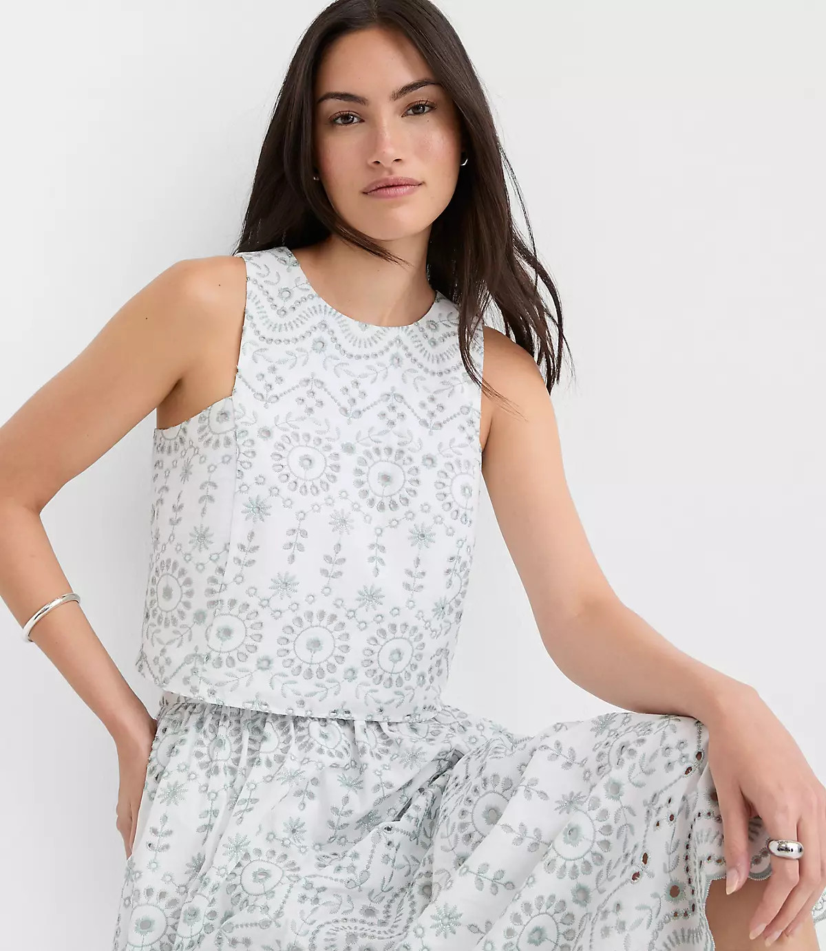 Eyelet Poplin Shell | LOFT