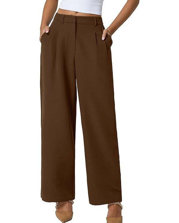 QINSEN Wide Leg Dress Pants for Women High Waisted Wrinkle Free Work Pants with Pockets Casual Sl... | Amazon (US)