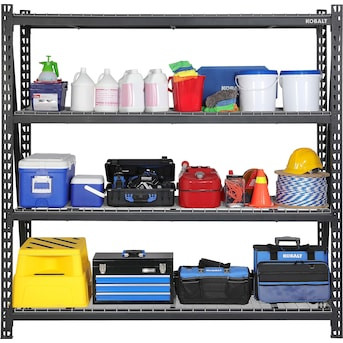 Kobalt Bolted Steel Heavy Duty 4-Tier Utility Shelving Unit (84-in W x 24-in D x 84-in H), Black,... | Lowe's