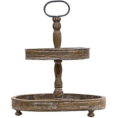 Creative Co-Op Distressed Brown Wood 2-Tier Tray with Metal Handle, 15 x 15 Inch | Amazon (US)
