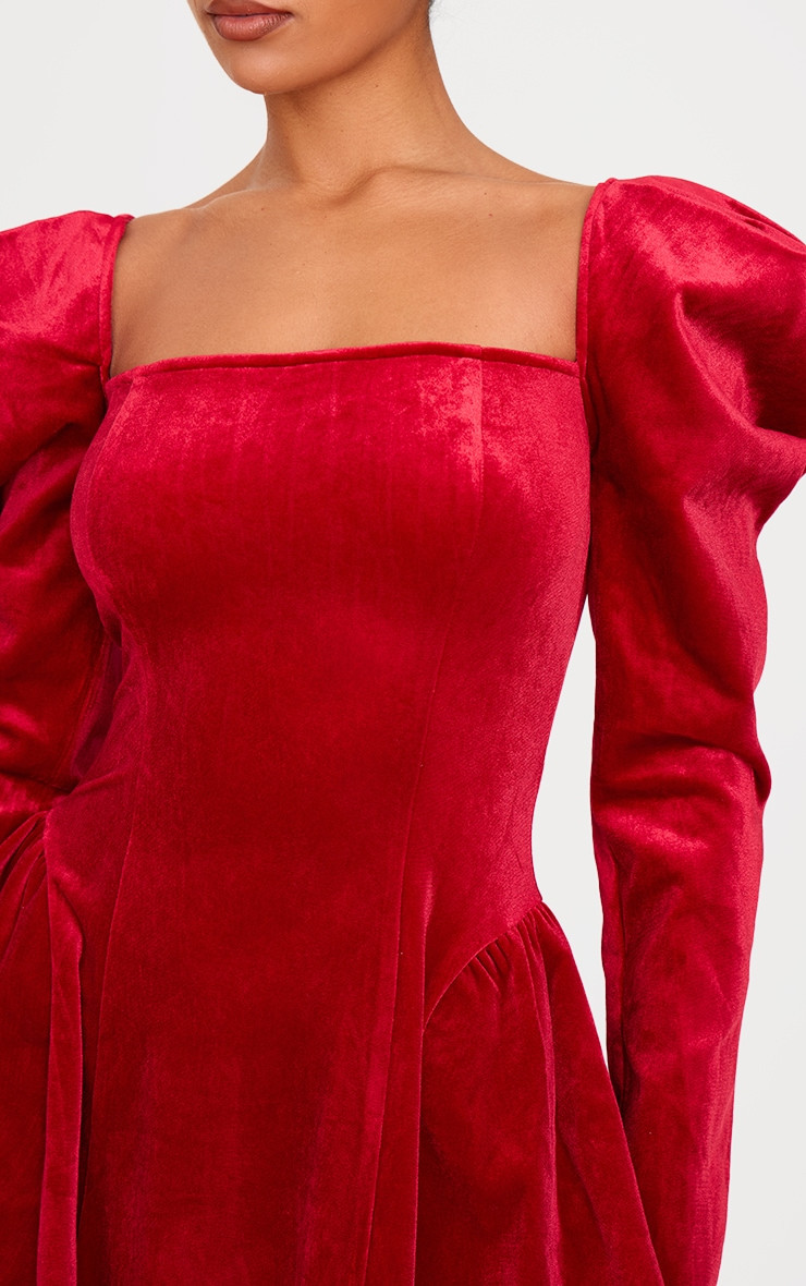 Red Velvet Extreme Puff Sleeve Skater Dress | Dresses | PrettyLittleThing US