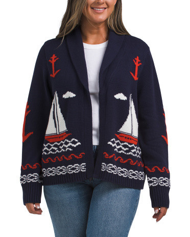 Sailboat Grandpa Cardigan, Cotton/Polyester | TJ Maxx
