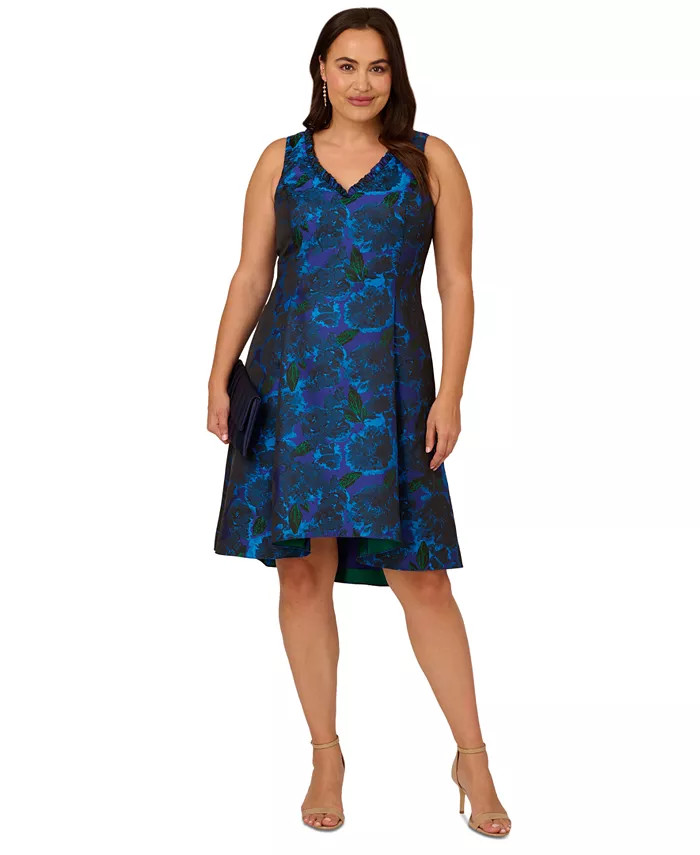Adrianna Papell Plus Size Floral Jacquard Sleeveless Fit & Flare Dress - Macy's | Macy's