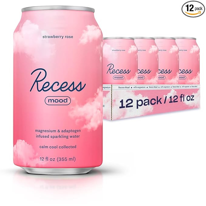 Recess Mood Magnesium Supplement Drink Calming Beverage, 12 Ounce, Pack of 12 (Strawberry Rose, 1... | Amazon (US)