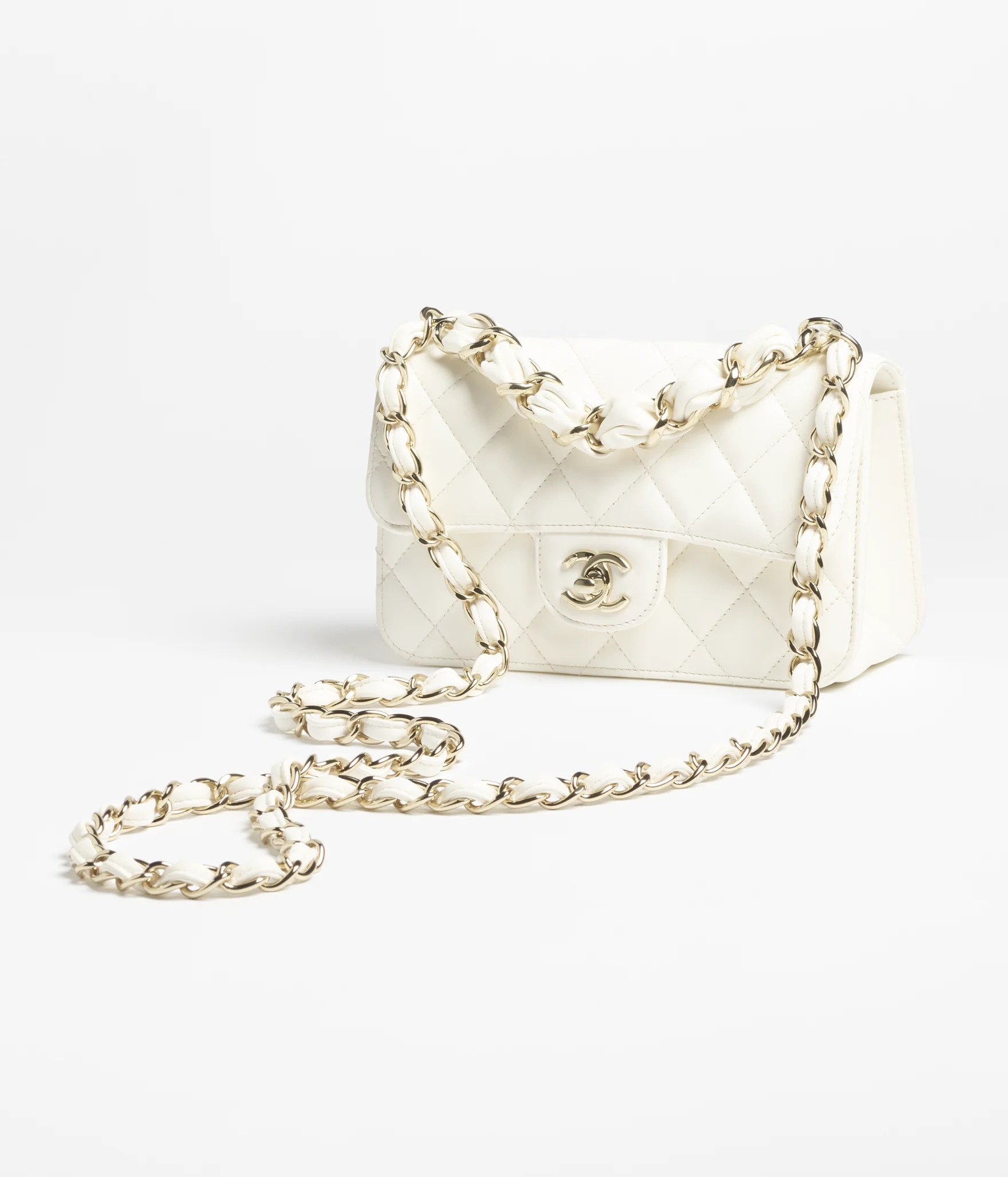 Mini flap bag, Shiny lambskin & gold-tone metal, ecru — Fashion | CHANEL | Chanel, Inc. (US)