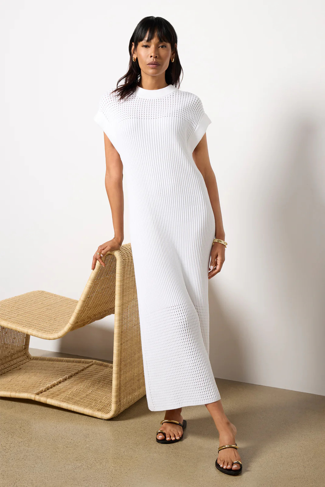 VARLEY Women's Cheston Relaxed Knit Dress, Size Large, White | Evereve