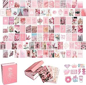 Artivo Pink Aesthetic Wall Collage Kit,100 Set 4x6 inch,Room Decor for Teen Girls,Pretty Blush Pi... | Amazon (US)