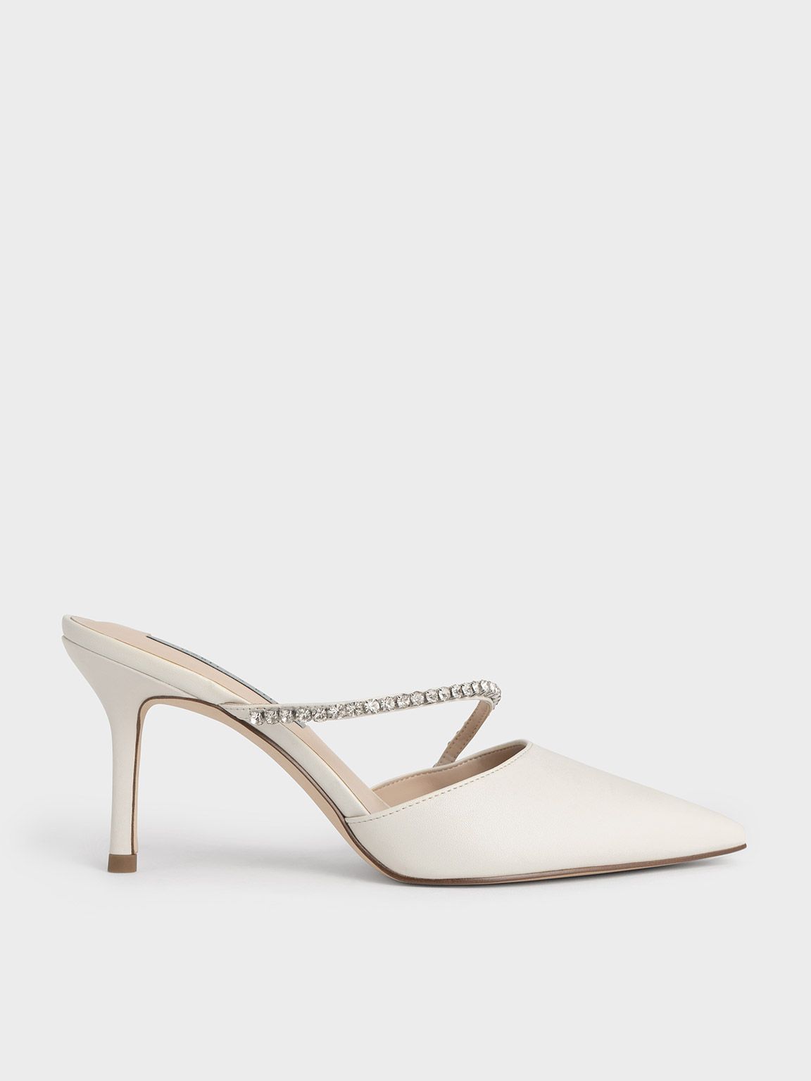 Chalk Gem-Encrusted Stiletto Mules | CHARLES & KEITH | Charles & Keith CA