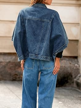 Tankaneo Womens Jean Jacket Oversized Cropped Short Sleeve Cotton Denim Jacket Fall Trendy Cape O... | Amazon (US)