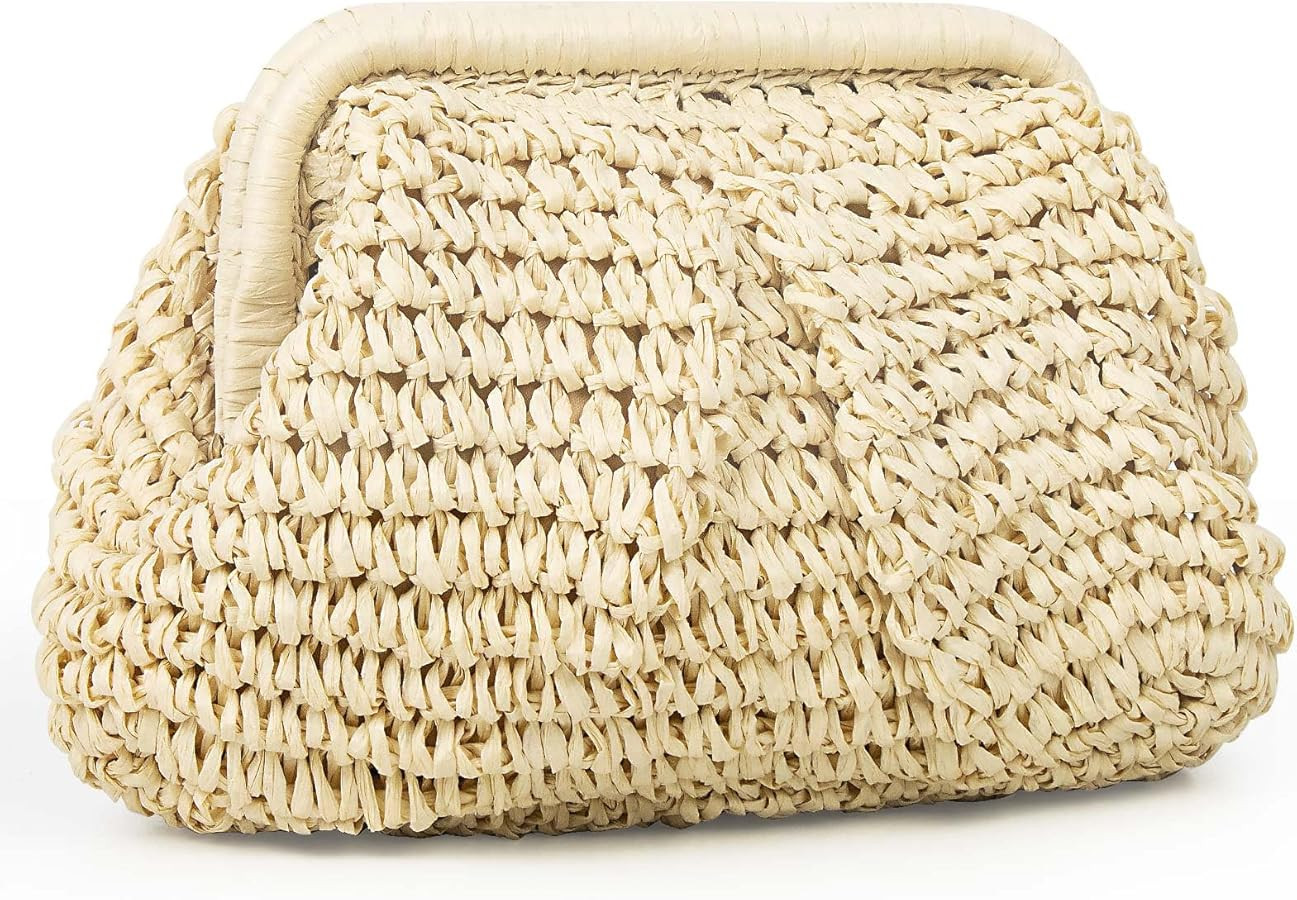 Straw woven clutch Purse Cloud Dumpling Crossbody Shoulder Handbag beachy Woven bag beach weddings holiday lawns bag | Amazon (US)