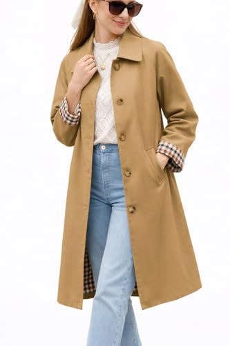 ELLEVEN Long Trench Coat for Women Pea Coats Long Winter Coats for Women Light Fall Jackets Single Breasted Lapel Oversized Windproof Overcoat Camel Small | Amazon (US)