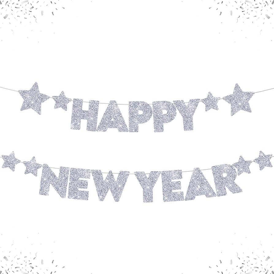 KatchOn Glitter Happy New Year Banner Silver - Pre-Strung, 10 Feet - No DIY | Happy New Year Sign... | Amazon (US)