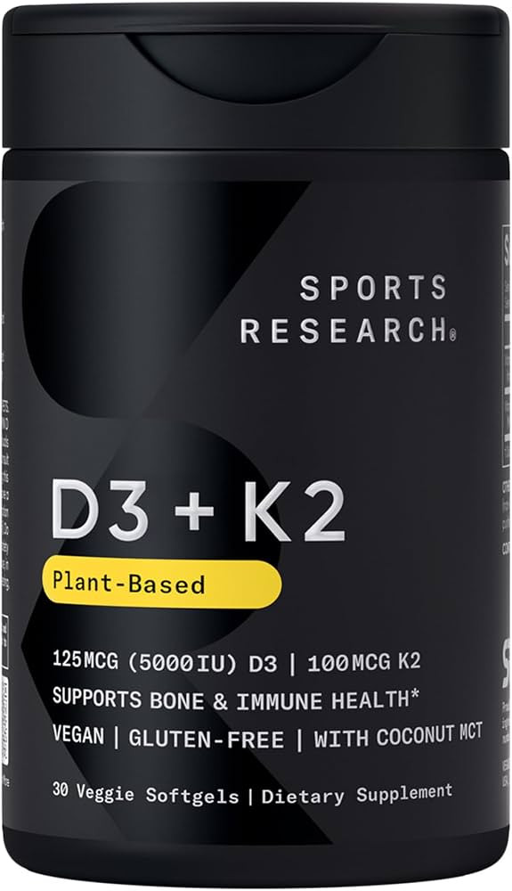 Sports Research\u00ae Vegan Vitamin D3 + K2 w/Coconut Oil, 30 Count Plantgels\u2122 | Amazon (US)