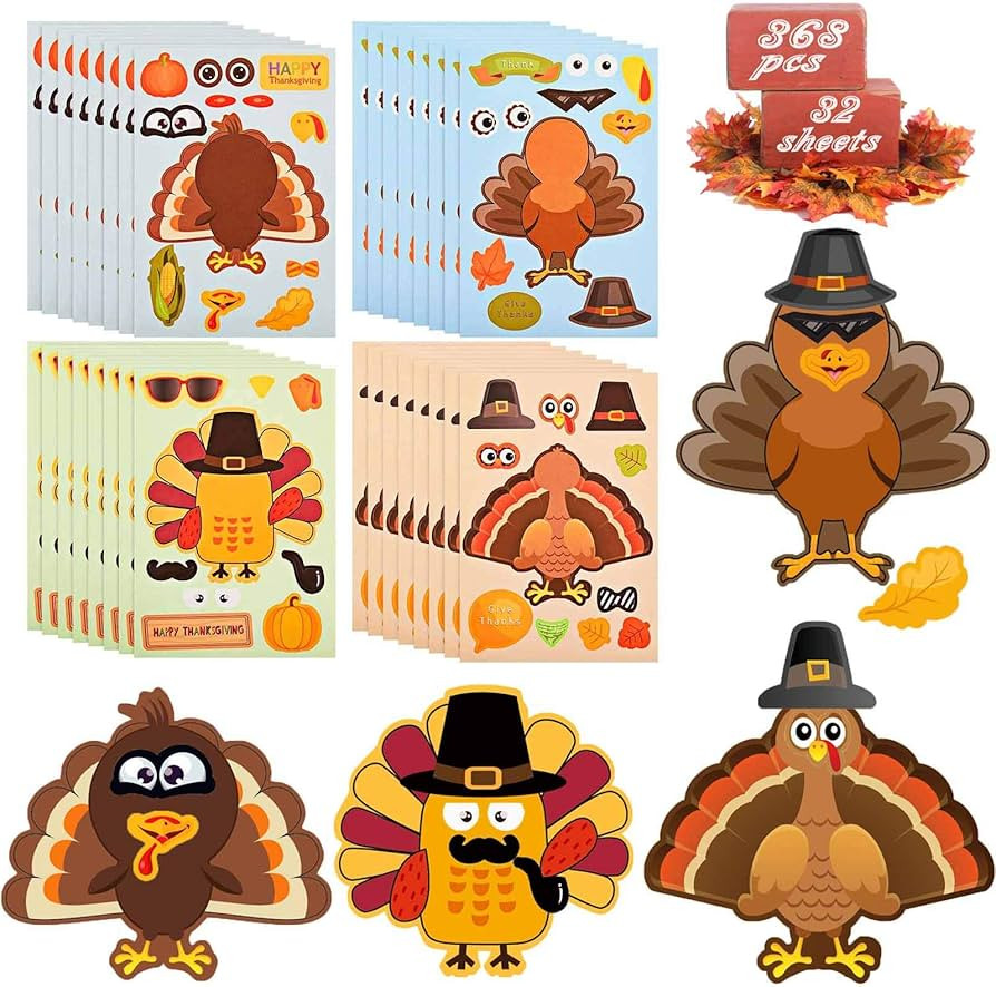 Make-A-Turkey Stickers Thanksgiving Crafts for Kids - Make A Face Sticker, Make Your Own Turkey D... | Amazon (US)