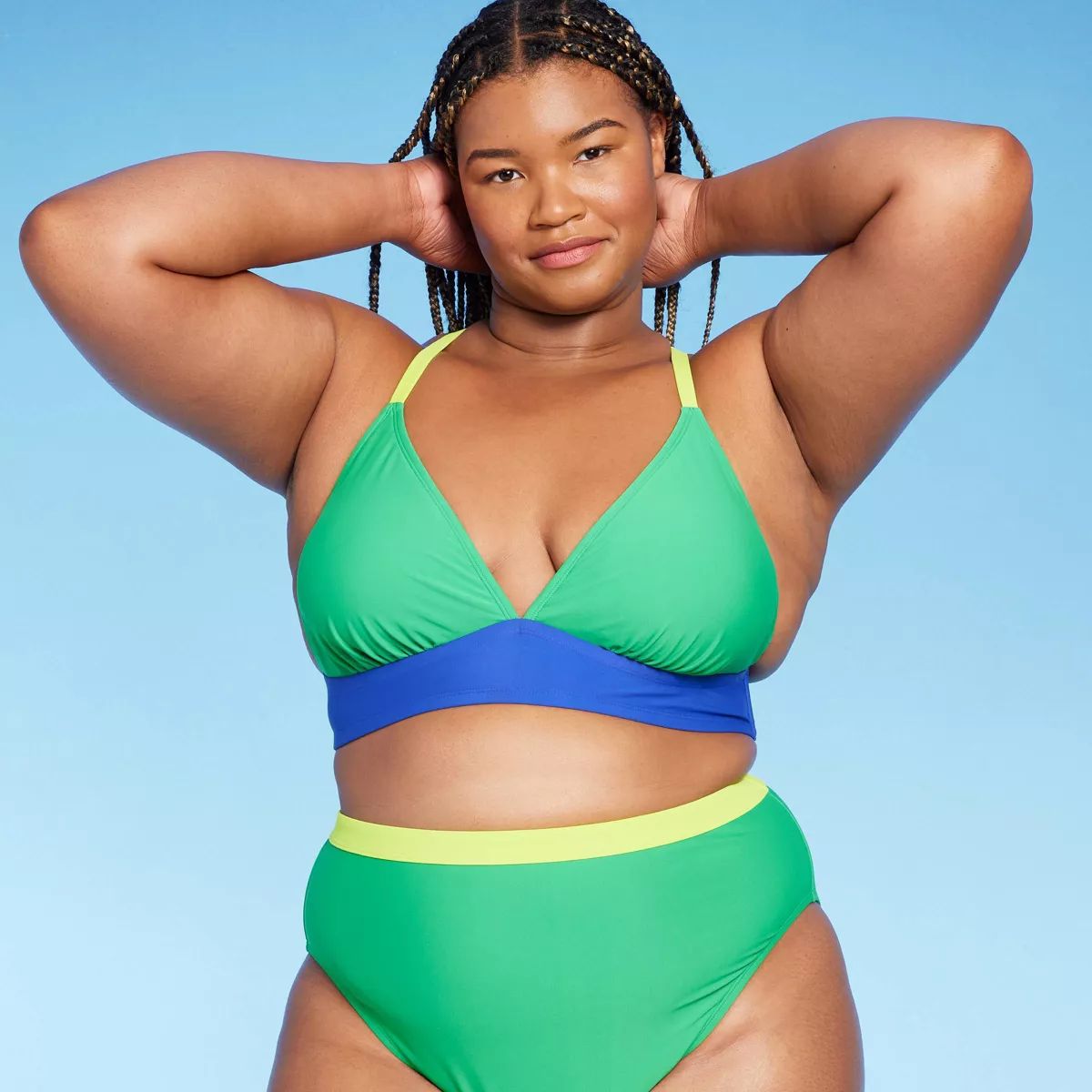 Women's Colorblock Triangle Bikini Top - Wild Fable™ Green/Blue | Target