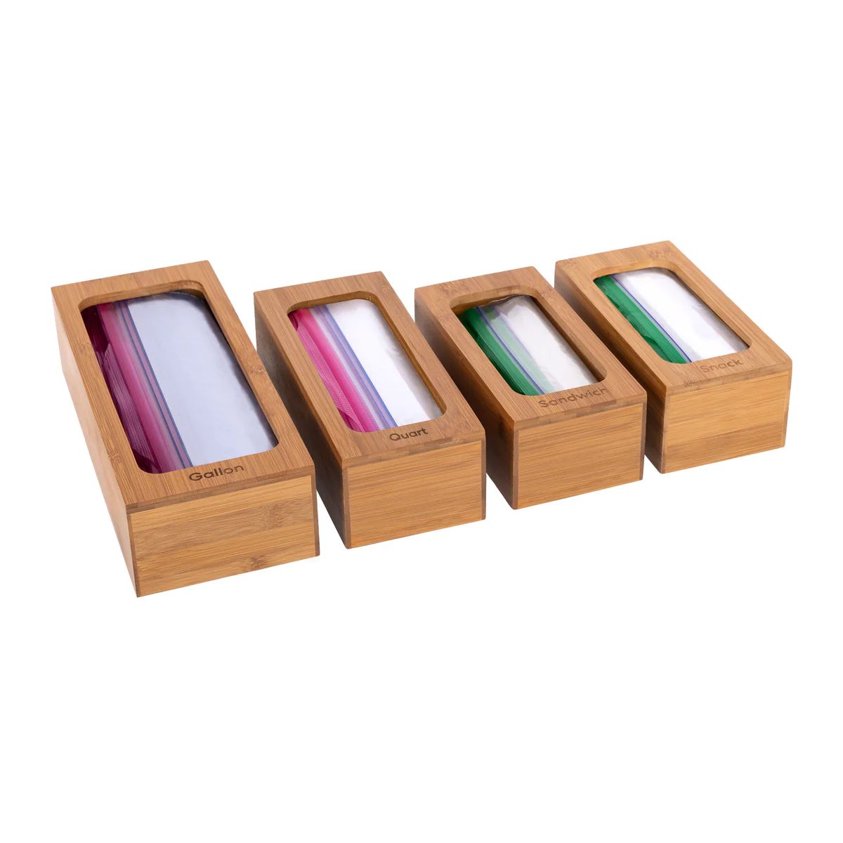 Bamboo Food Storage Bag Holder (Set of 4) | Seville Classics