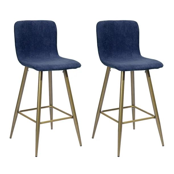 FurnitureR 29'' Full Back Barstools Set of 2, Gold Legs, Dark Blue Fabric | Walmart (US)