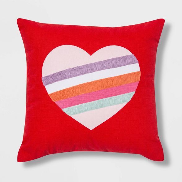 Striped Heart Valentine's Day Square Throw Pillow Red - Spritz™ | Target