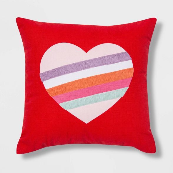 Striped Heart Square Throw Pillow Red - Spritz&#8482; | Target