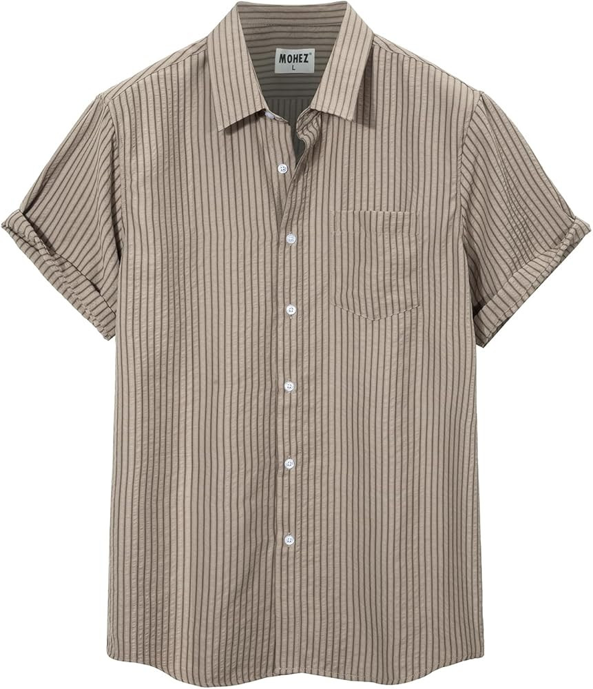Mens Striped Shirts Casual Short Sleeve Button Down Shirts Textured Beach Summer Shirt with Pocke... | Amazon (US)