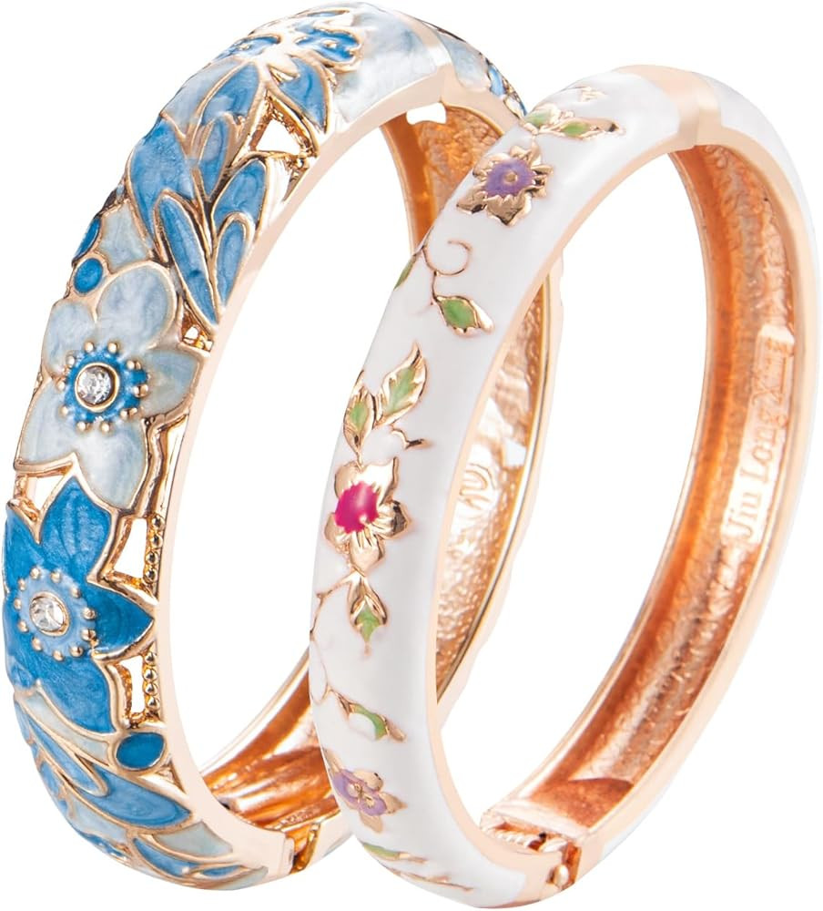 UJOY Vintage Jewelry Cloisonne Handcrafted Enameled Gorgeous Rhinestone Rose Gold Hinged Cuff Bra... | Amazon (US)