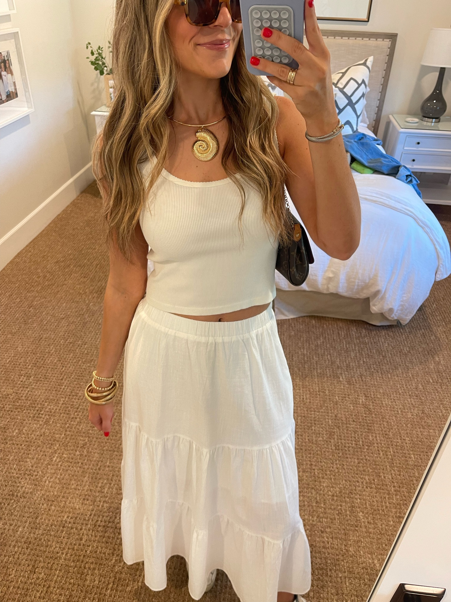 Love the white midi skirt trend!