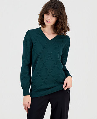Anne Klein Women's Diamond Knit V-Neck Sweater - Macy's | Macy's