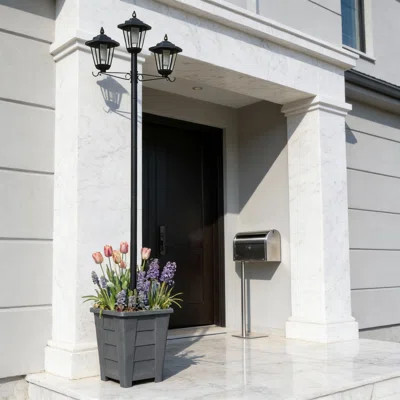 68" Solar Lamp Post Light with Planter,3-Head Solar Pole Light Outdoor Waterproof for Porch Yard Driveway Garden Patio Decor | Wayfair North America