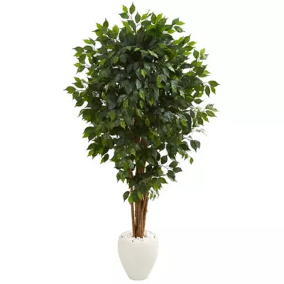 Nearly Natural 6 ft. Artificial Ficus Tree in White Planter | Tractor Supply
