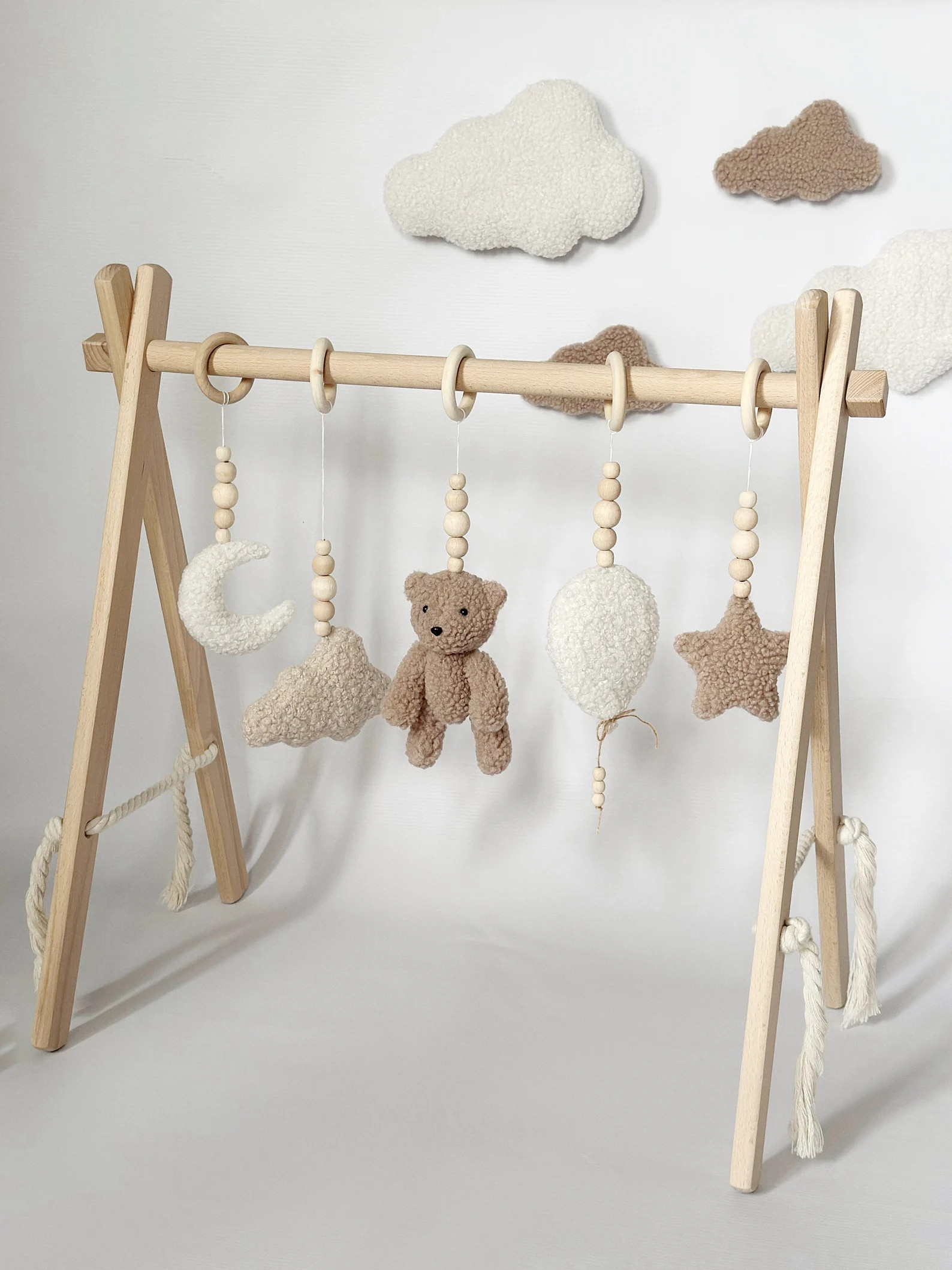 Baby Gym Boucle Teddy Bear Balloons Moon Star Cloud Baby Gym Set Handing Sensory Toys Toddler Act... | Etsy (US)